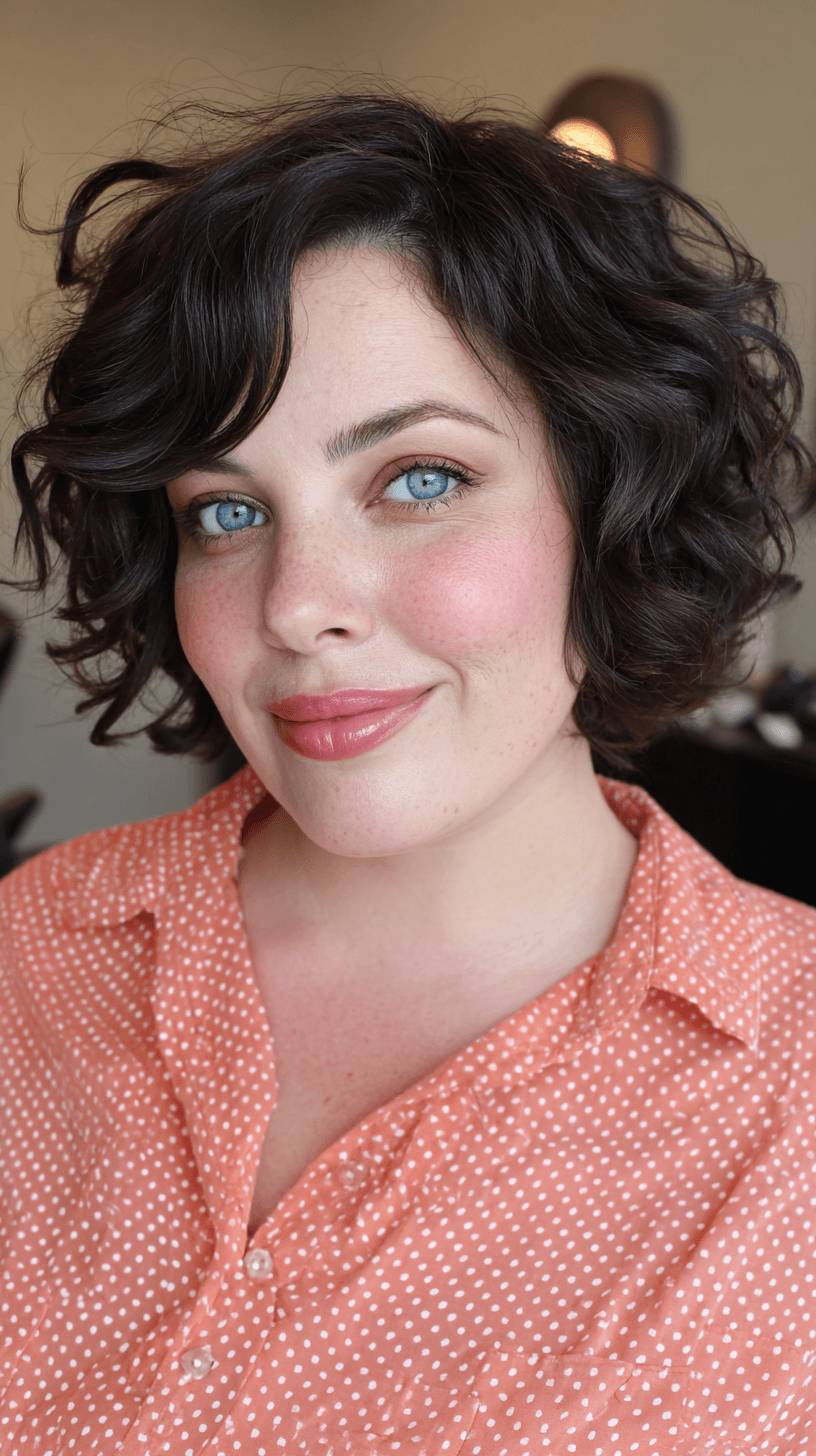Whimsical Curly Dark Brown Bob with Soft Volume