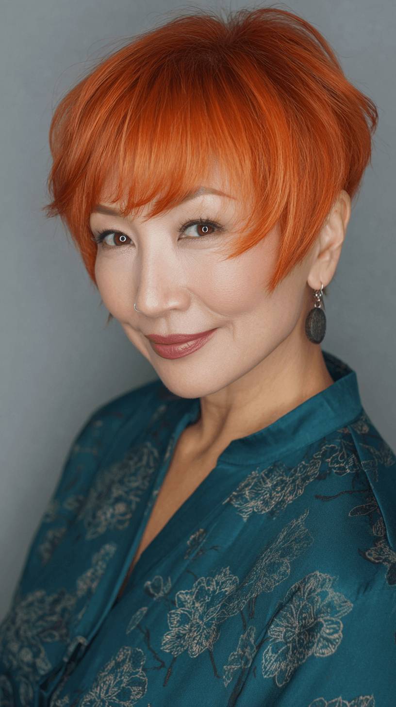 bold textured pixie cut with vibrant orange color