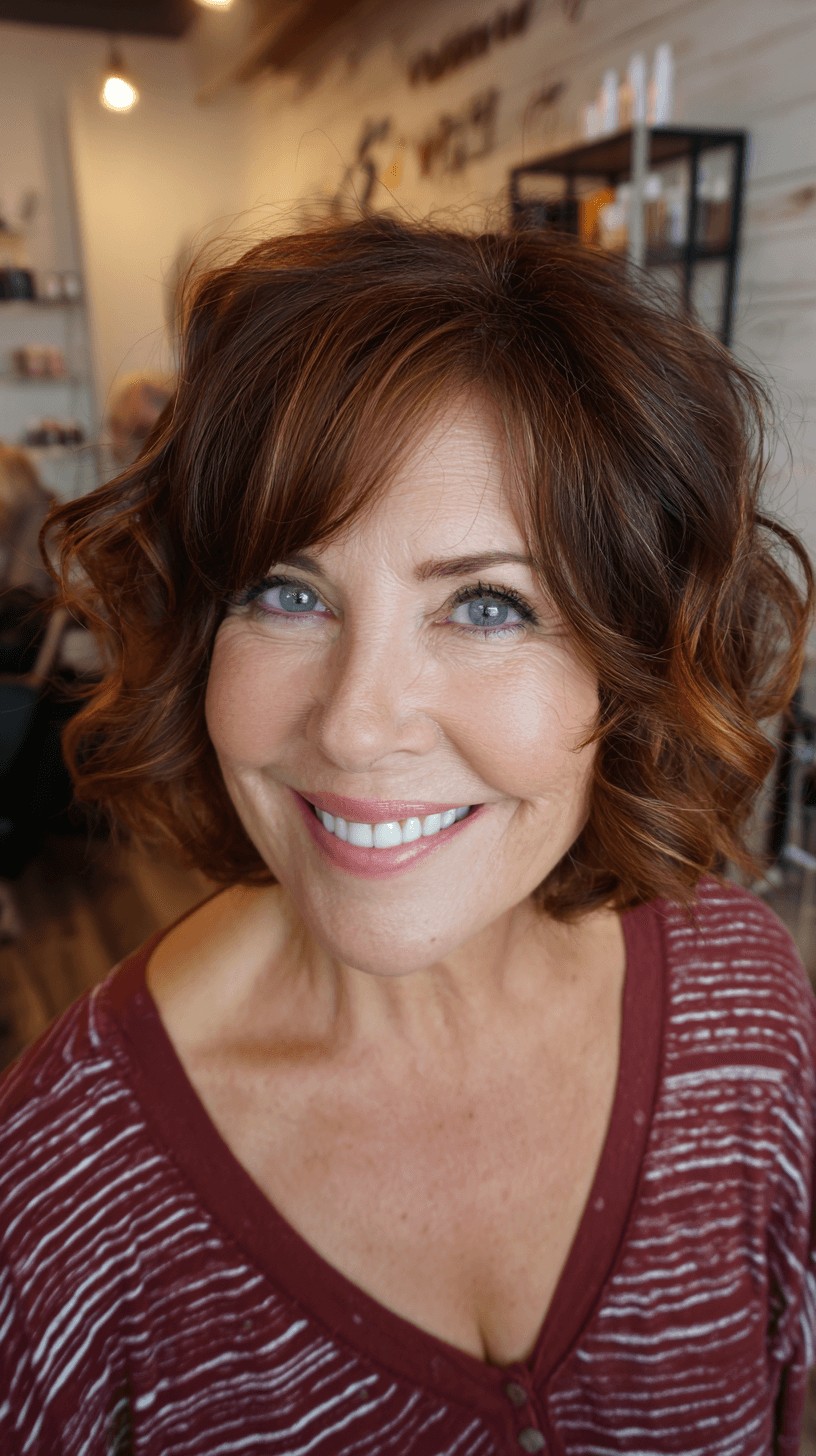 Charming Curly Bob with Rich Undertones