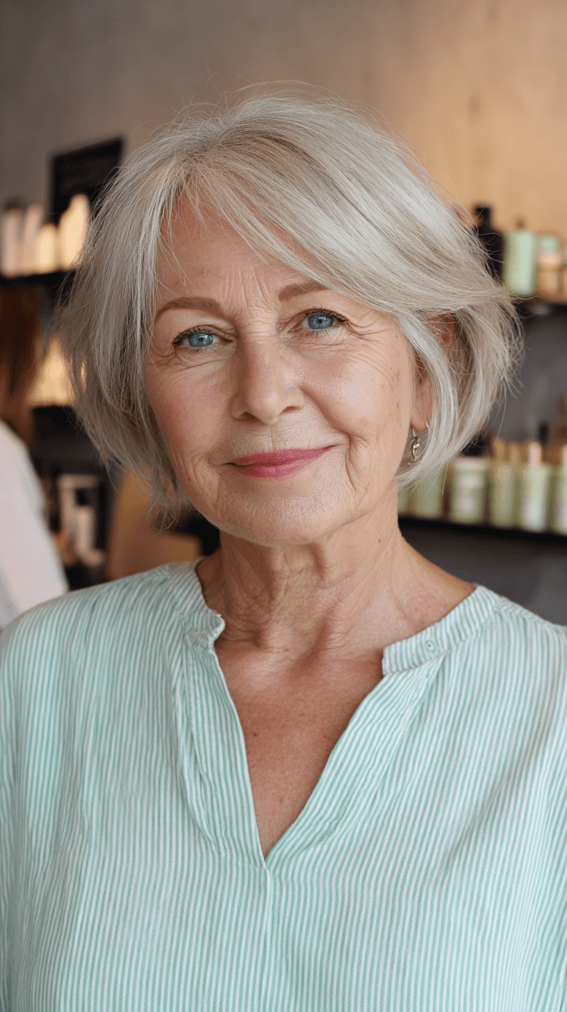 Chic Soft Silver Bob with Gentle Waves