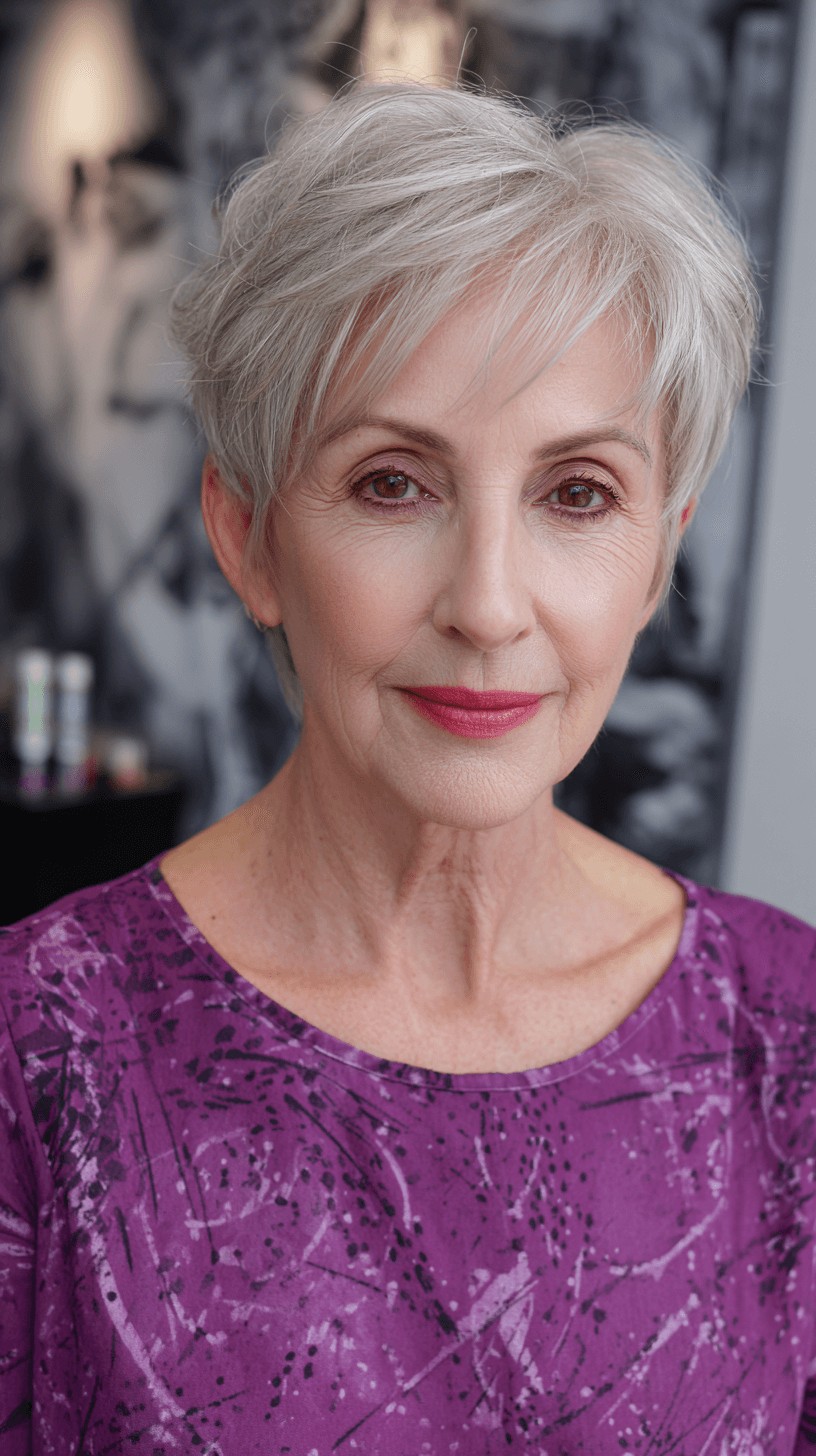 Chic Textured Short Silver Pixie with Soft Layers