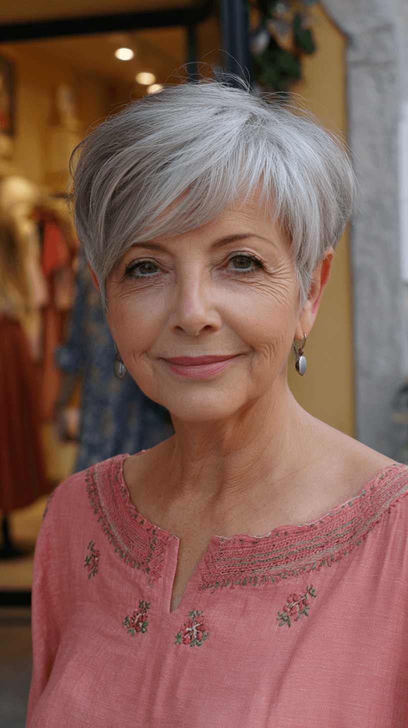 Chic Textured Silver Pixie with Soft Angles