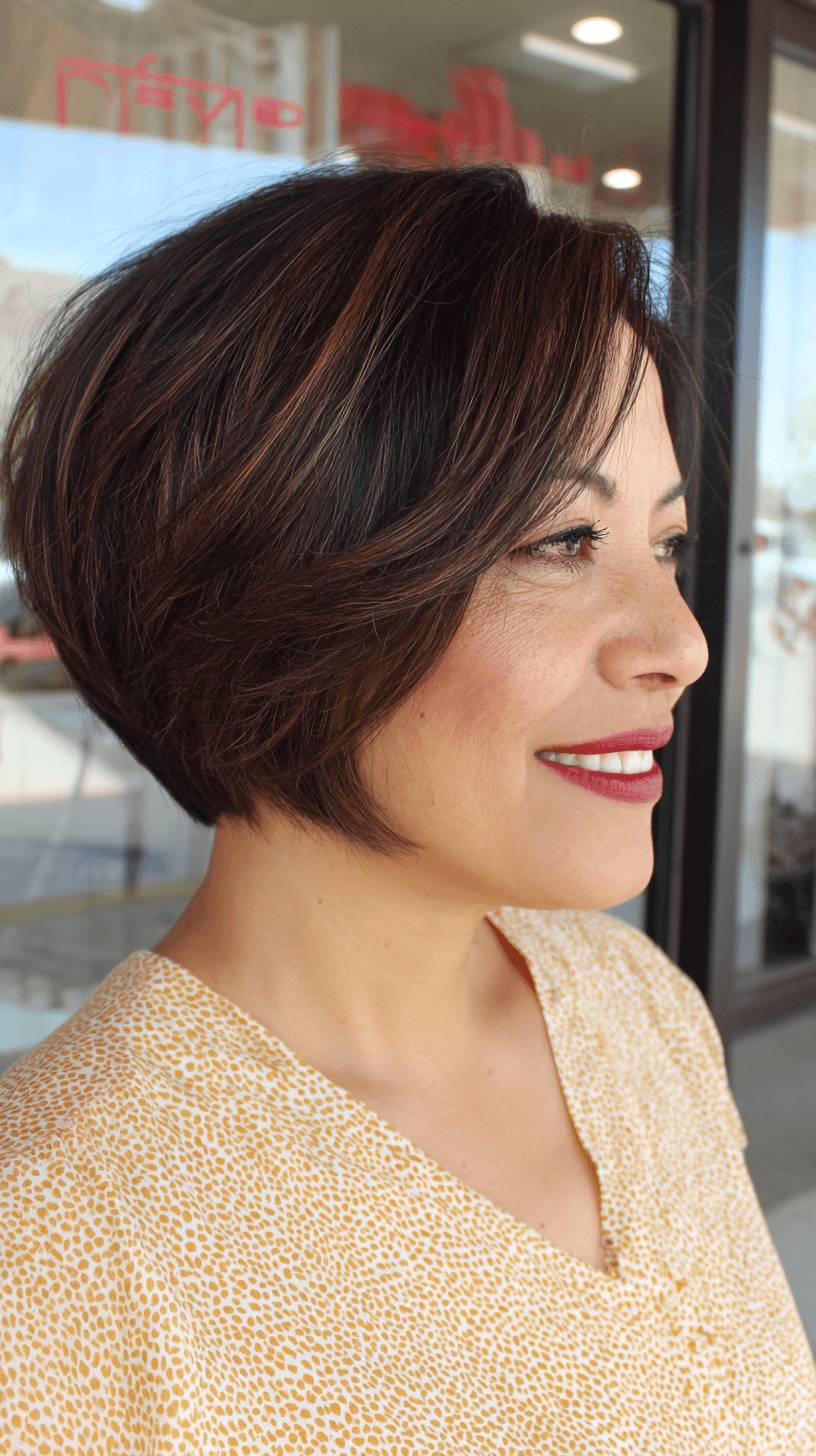 Chic Textured Stacked Bob with Highlights