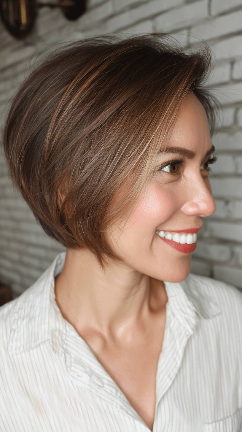 Contemporary Stacked Bob with Warm Highlights