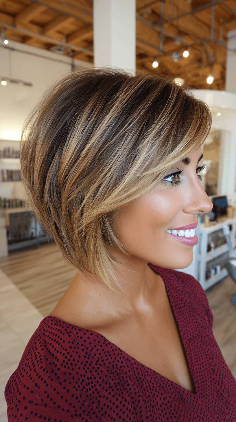 Elegant Sun-Kissed Stacked Bob