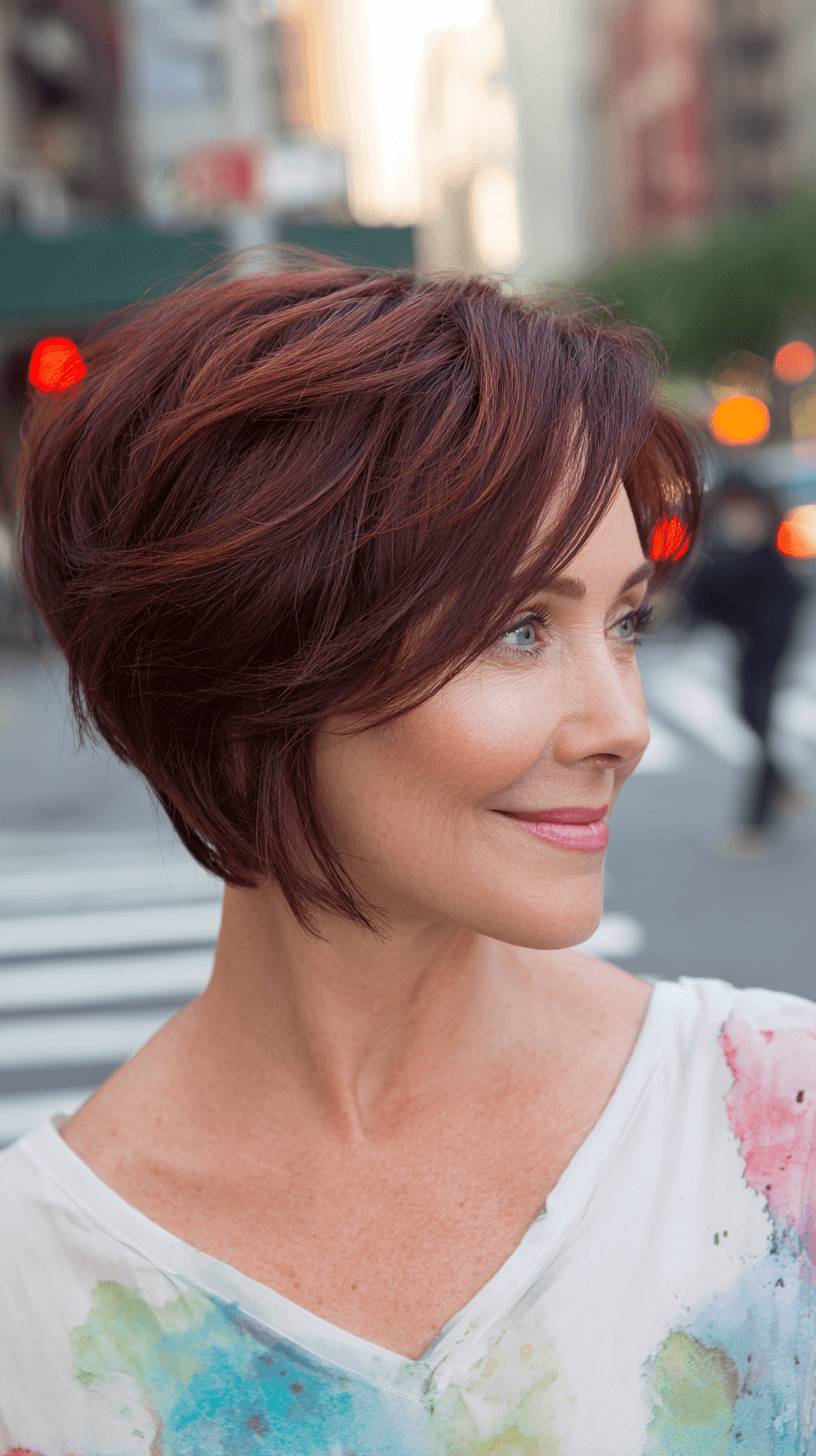 Modern Auburn Stacked Bob with Subtle Movement