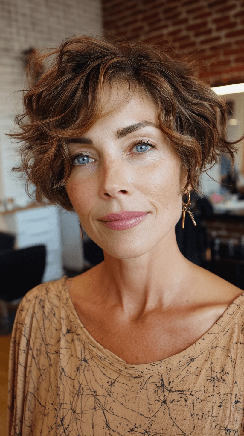 Modern Curly Textured Bob with Subtle Highlights