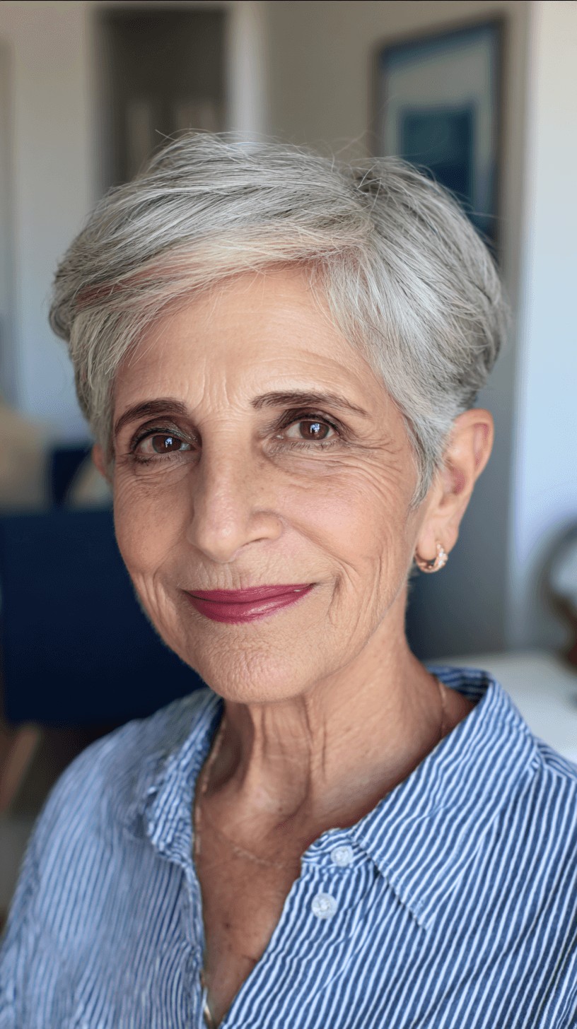 Modern Textured Silver Pixie with Soft Layers