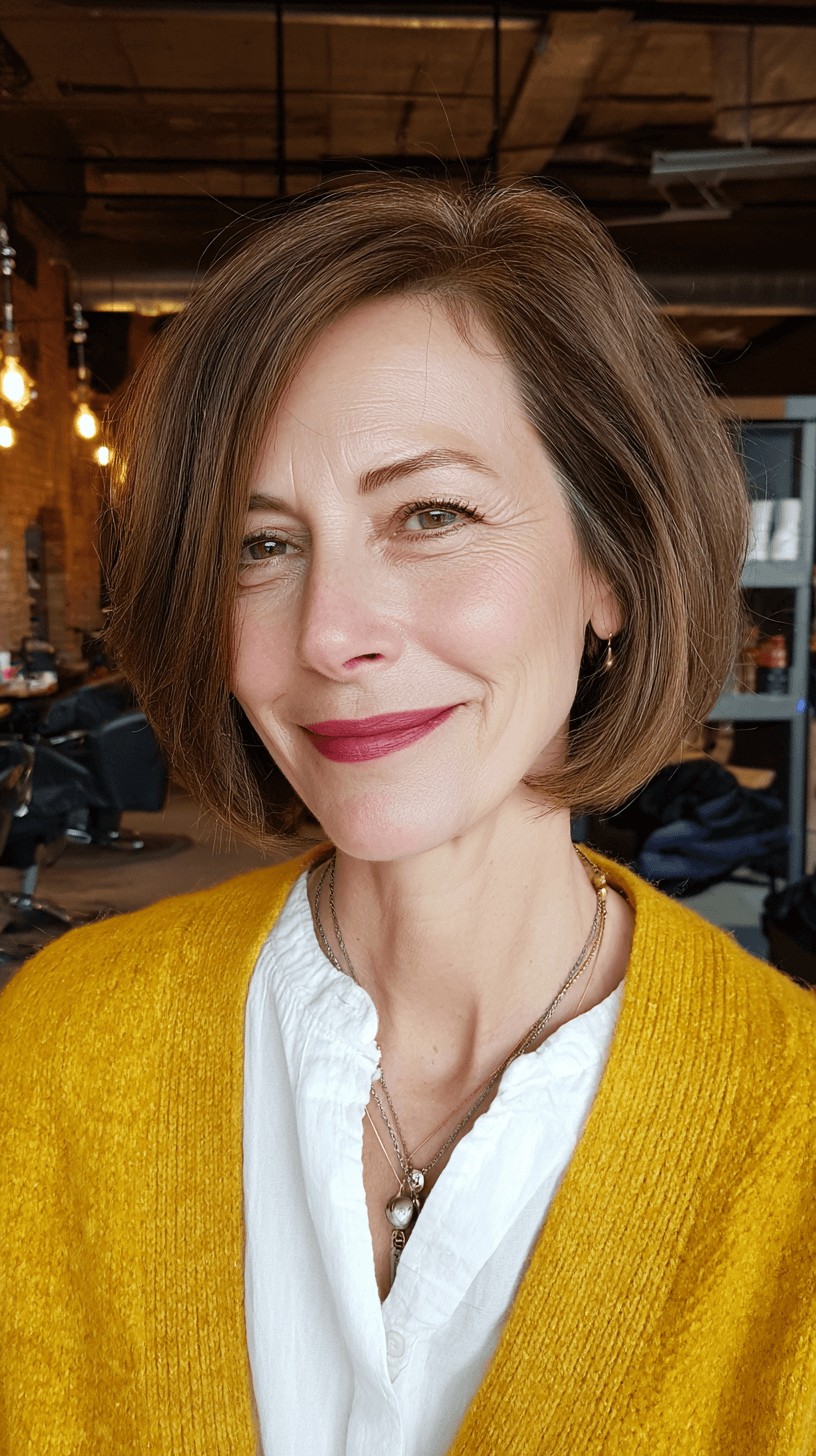 Modern Warm Brown Stacked Bob with Subtle Layers