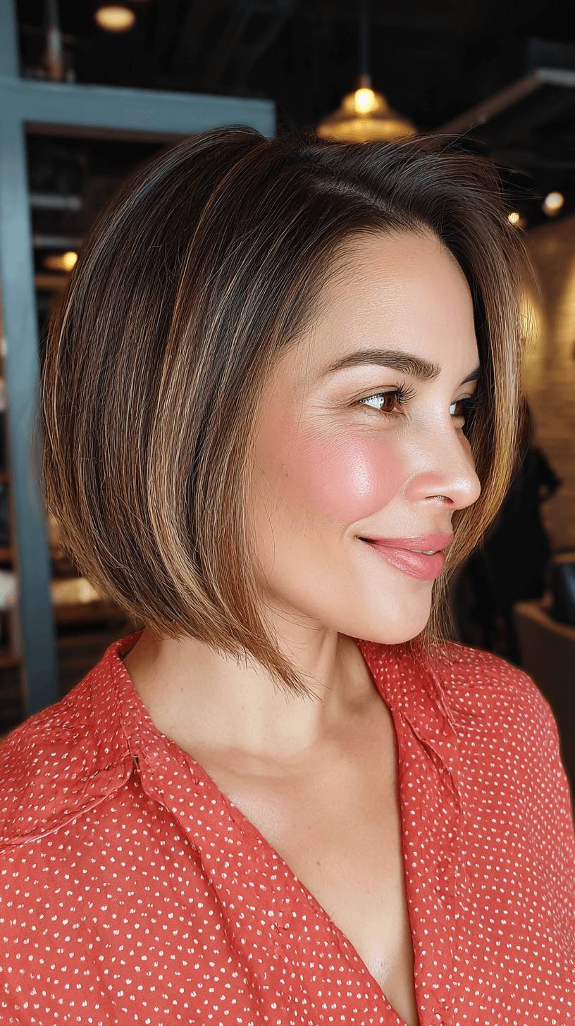 Sleek Blunt Stacked Bob with Subtle Caramel Highlights