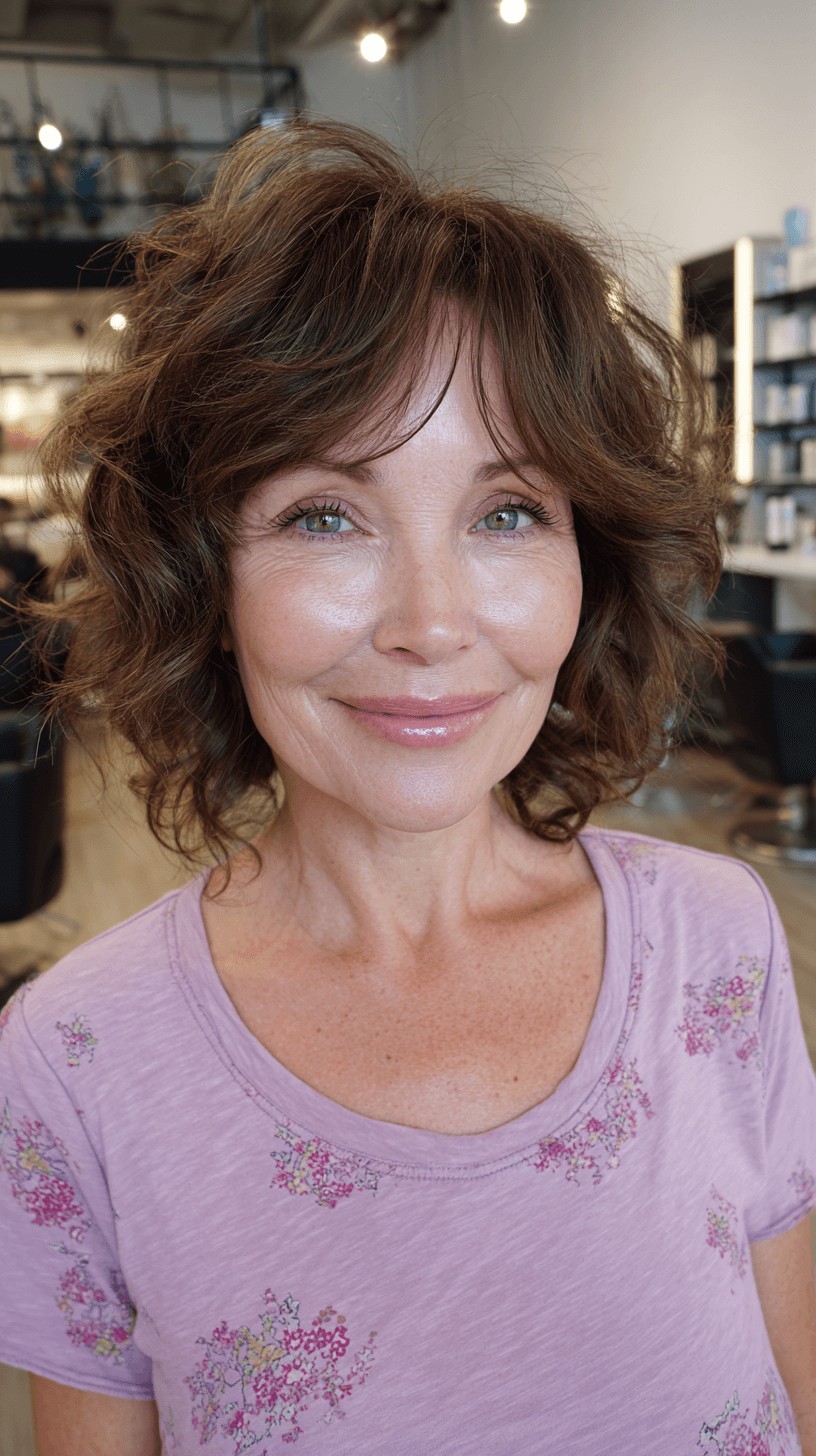 Soft Curly Layered Cut with Gentle Bangs