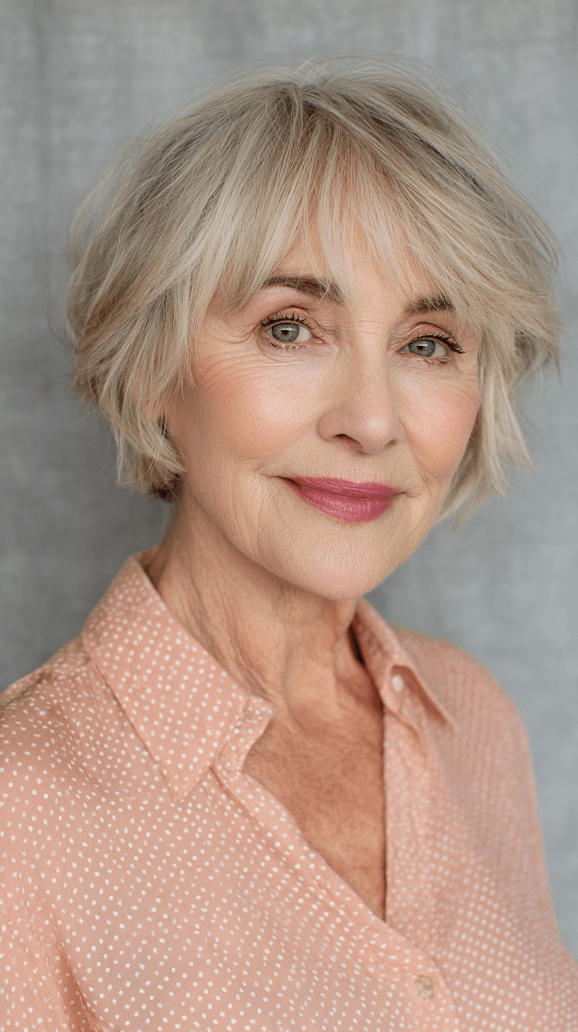 Softly Textured Silver Bob with Wispy Bangs