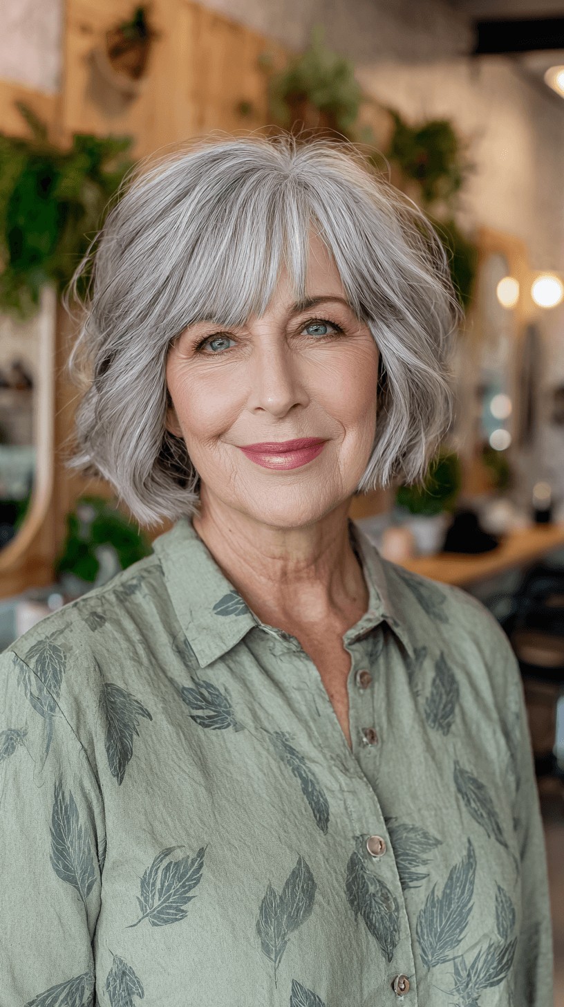 Textured Silver Bob with Soft Face-Framing Layers