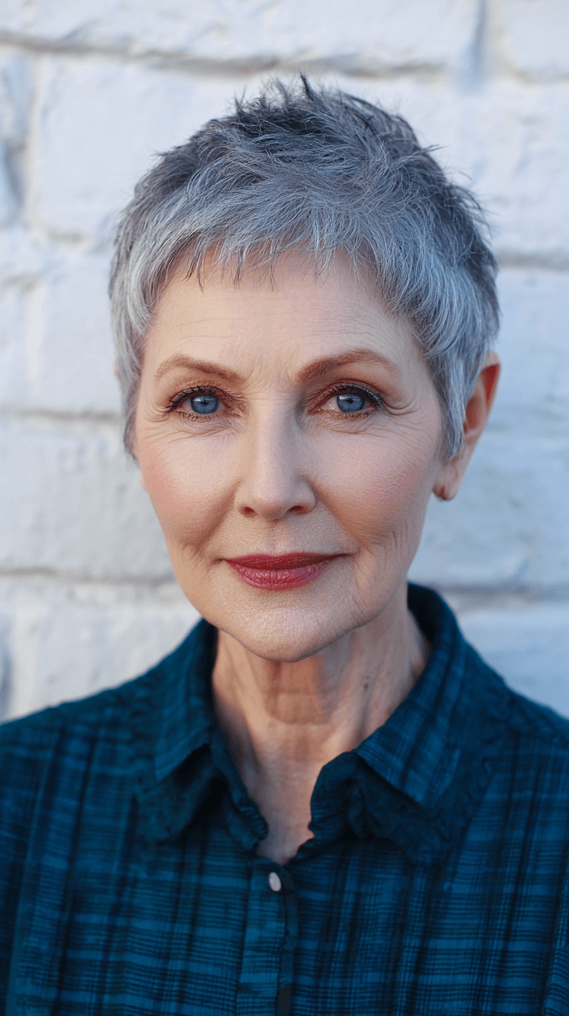 Textured Silver Pixie Cut with Edgy Layers