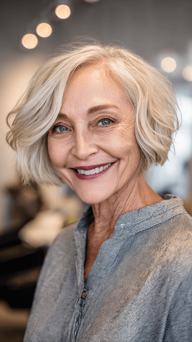 Textured Soft Silver Bob with Gentle Waves