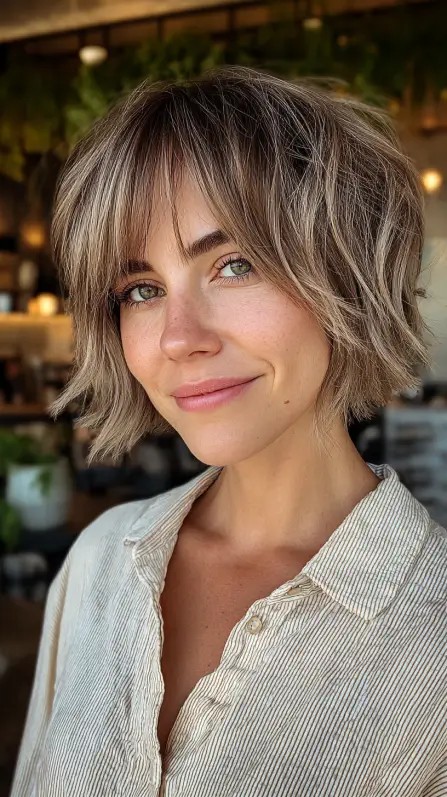 Textured Wavy Bob with Soft Bangs