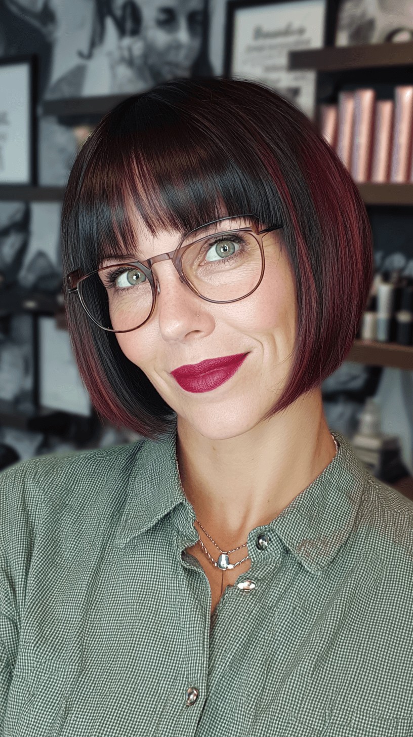 Bold Angled Bob with Subtle Burgundy Highlights