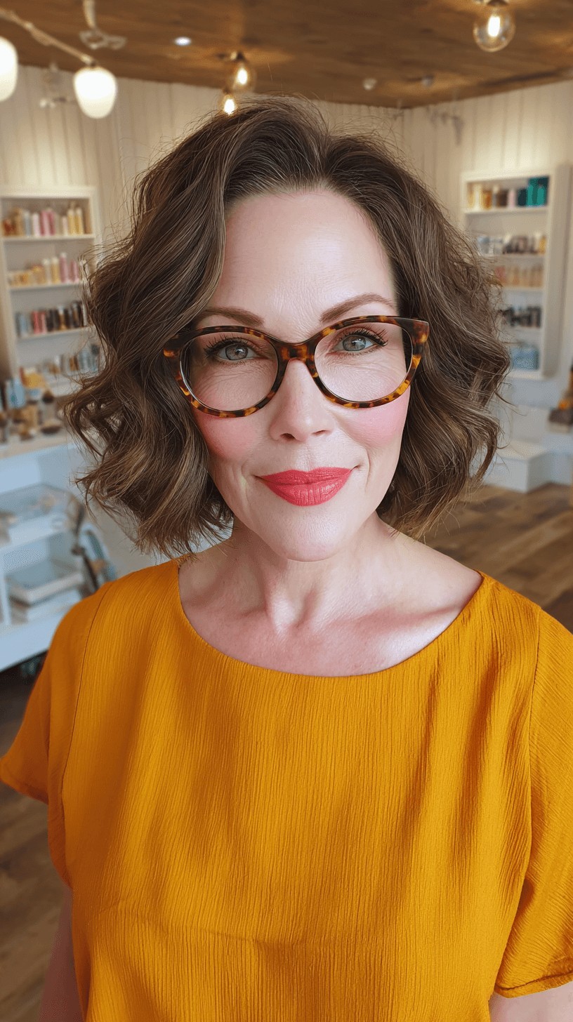 Charming Curly Ripple Bob with Glasses