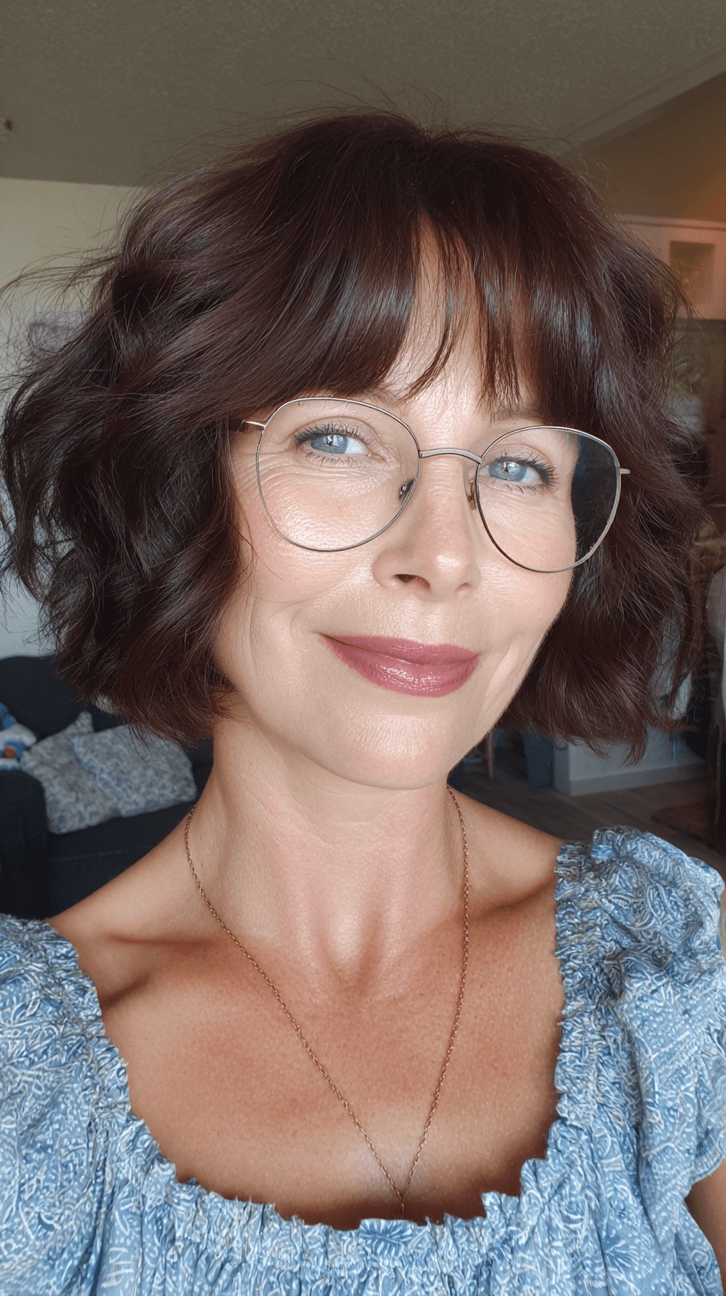 Charming Ripple Bob with Soft Waves and Glasses