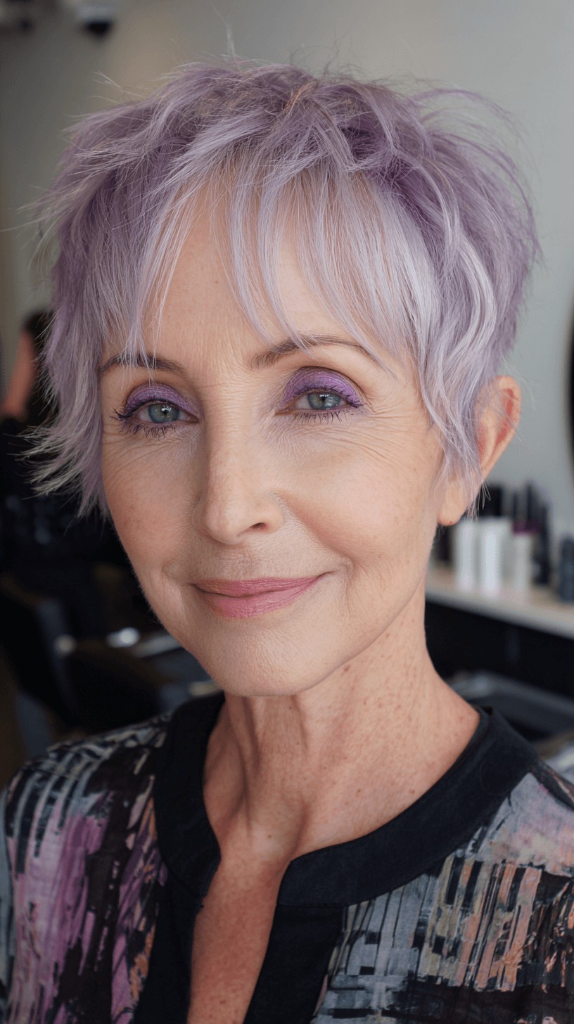 Chic Lavender Pixie Shag with Wispy Layers