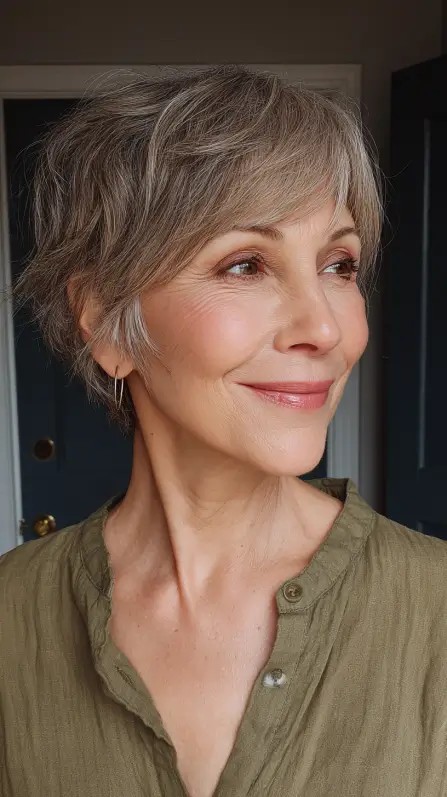 Chic Layered Silver Pixie with Soft Texture