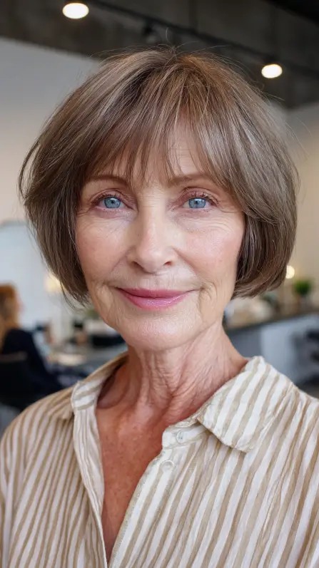 Chic Short Rounded Bob with Soft Bangs