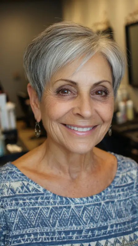 Chic Short Silver Pixie with Textured Layers