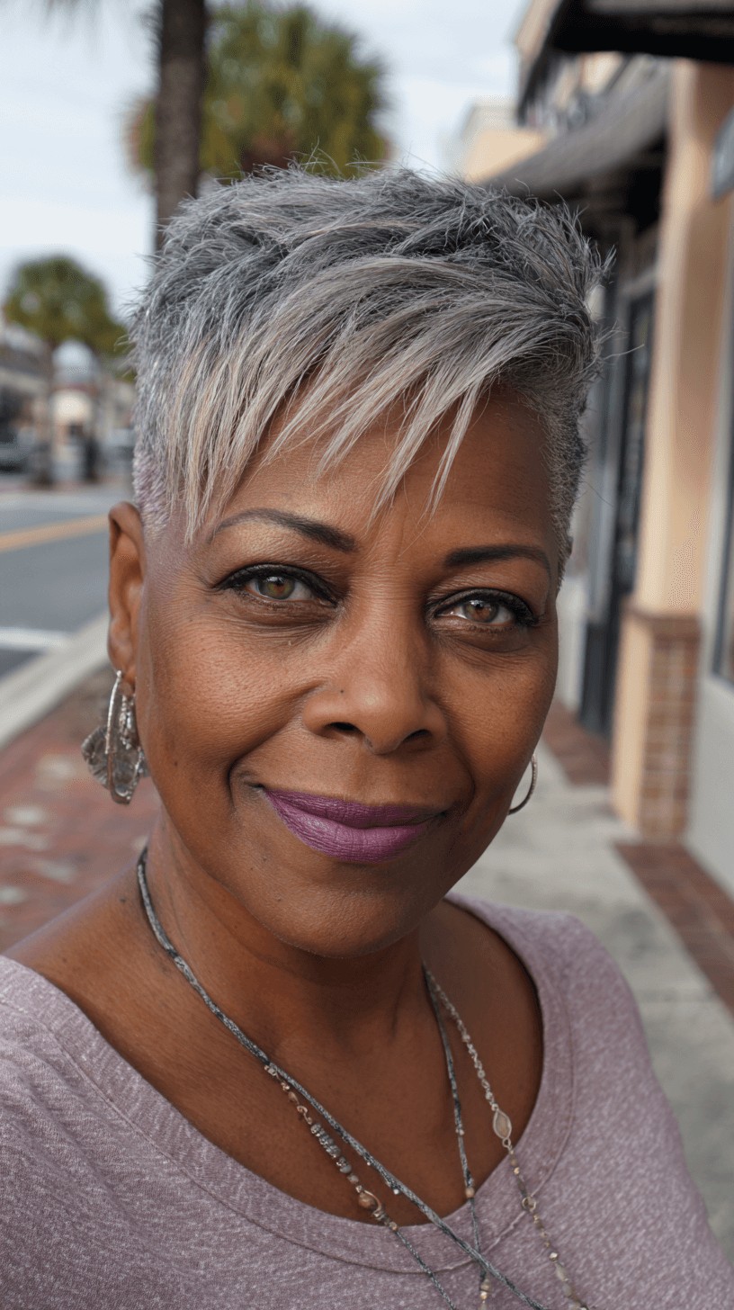 Dynamic Silver Pixie Shag with Textured Layers