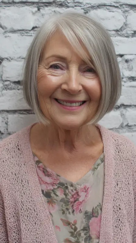 Elegant Softly Textured Silver Bob with Subtle Layers