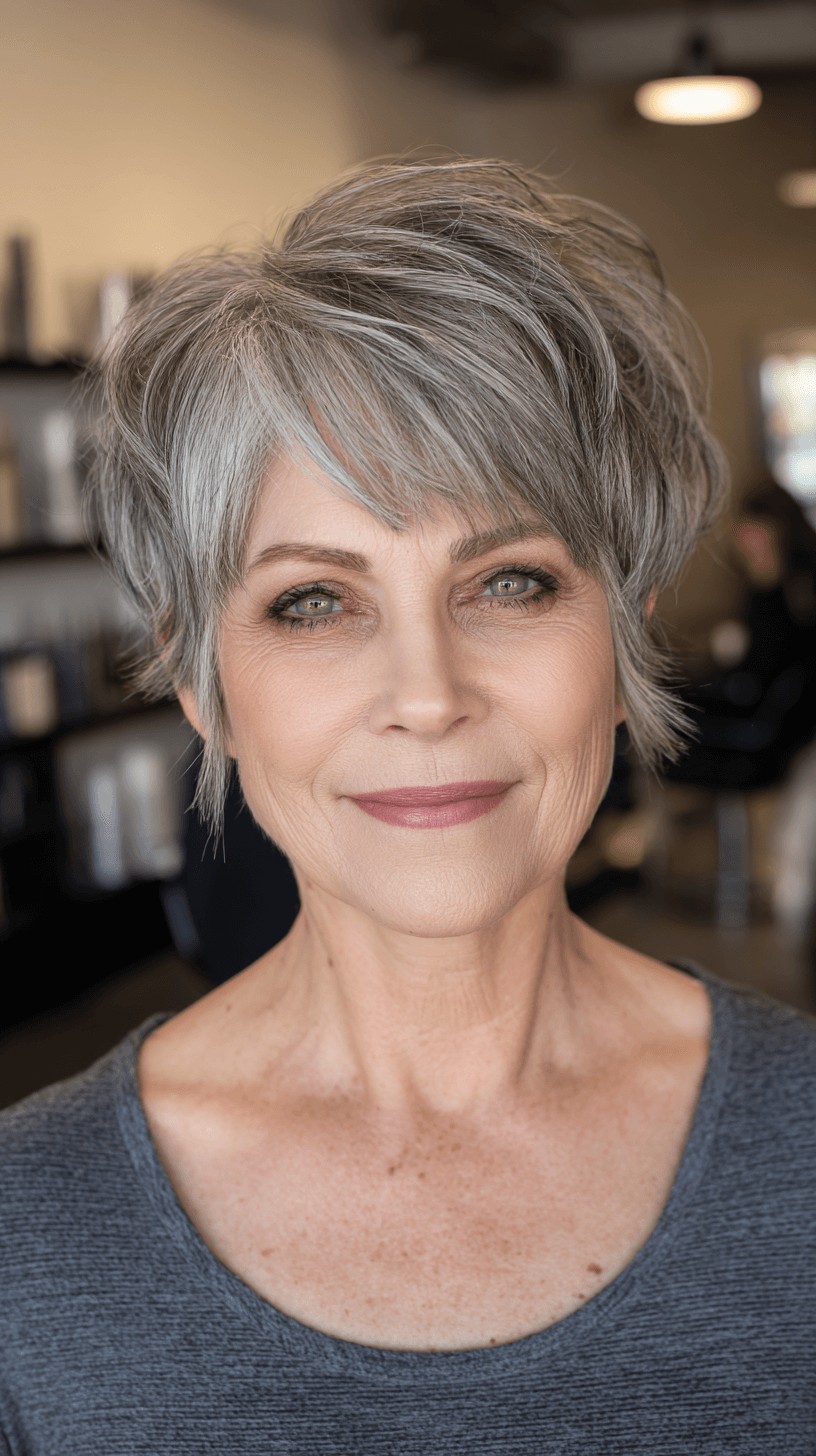Modern Silvery Pixie Shag with Textured Layers