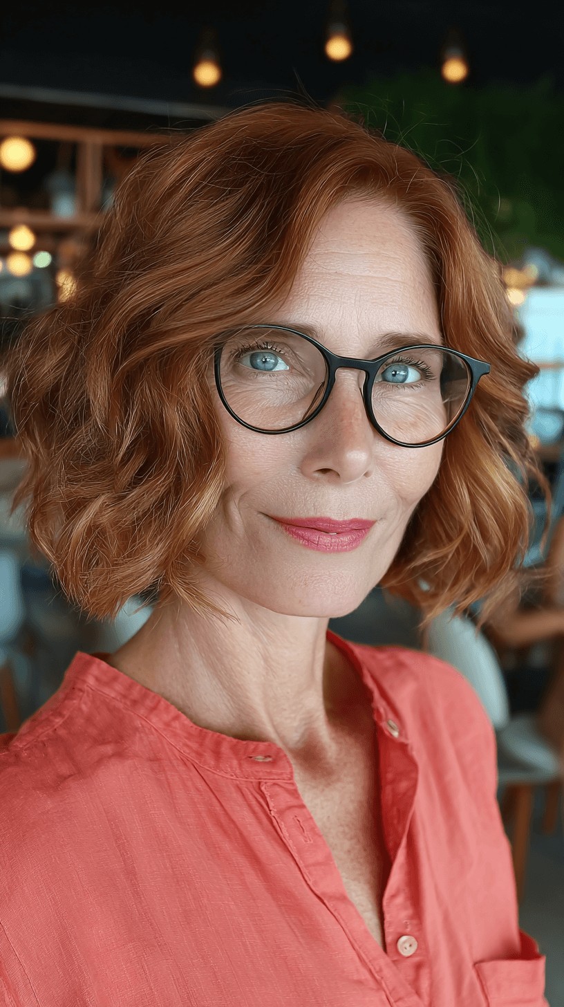 Radiant Curly Ripple Bob with Glasses