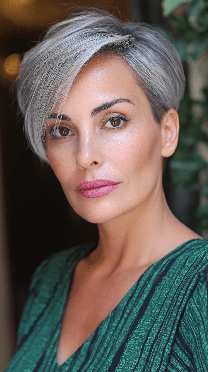 Sleek Silver Textured Pixie with Elongated Layers