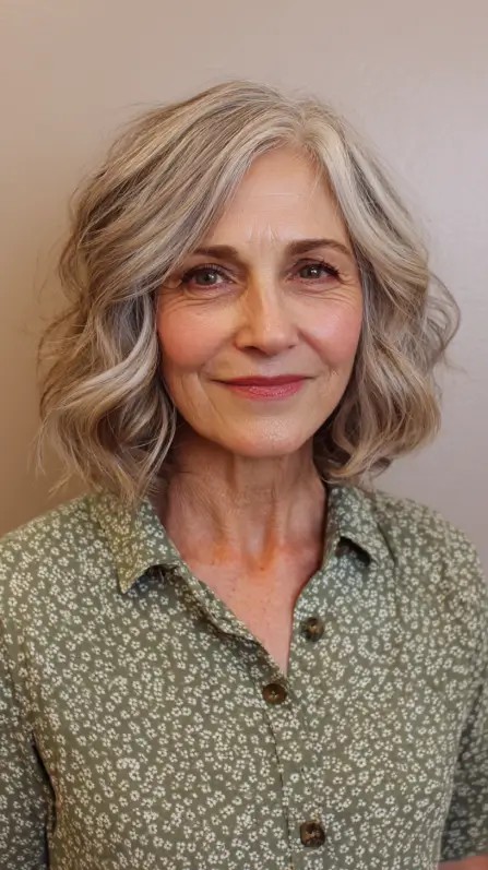 Softly Curled Shoulder-Length Bob with Subtle Highlights