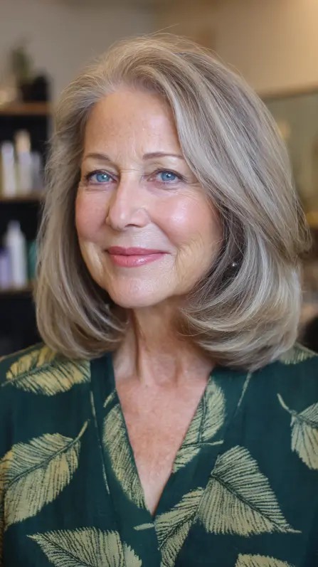 Softly Layered Chestnut Lob with Gentle Waves
