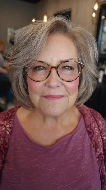 Softly Layered Gray Bob with Natural Volume