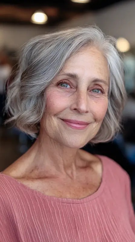 Softly Textured Gray Bob with Subtle Movement