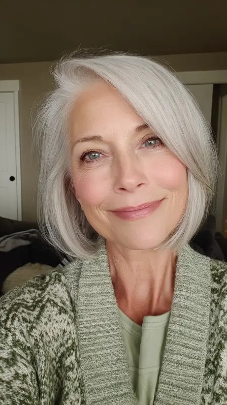 Softly Textured Silver Lob with Gentle Movement