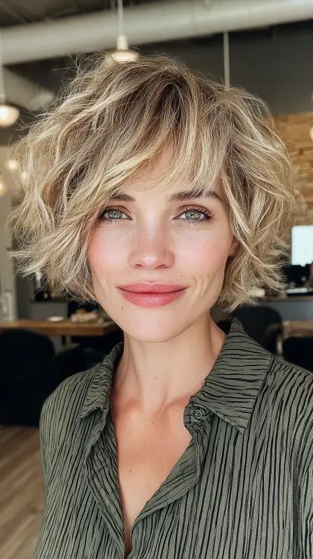 Textured Curly Bob with Soft Layers