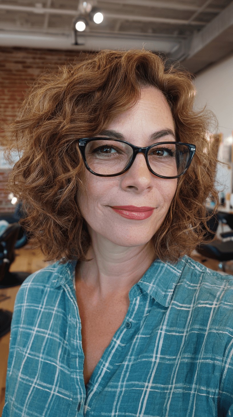 Textured Ripple Bob with Defined Curls and Glasses