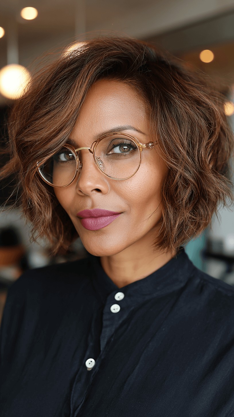Textured Ripple Bob with Soft Volume and Glasses