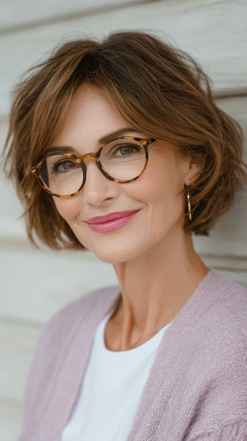 Textured Ripple Bob with Subtle Layers and Glasses