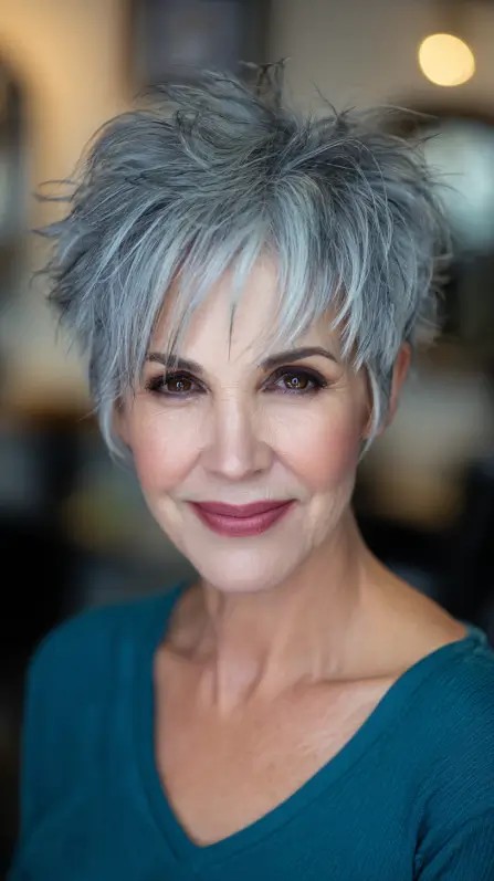 Textured Silver Pixie Cut with Lively Volume