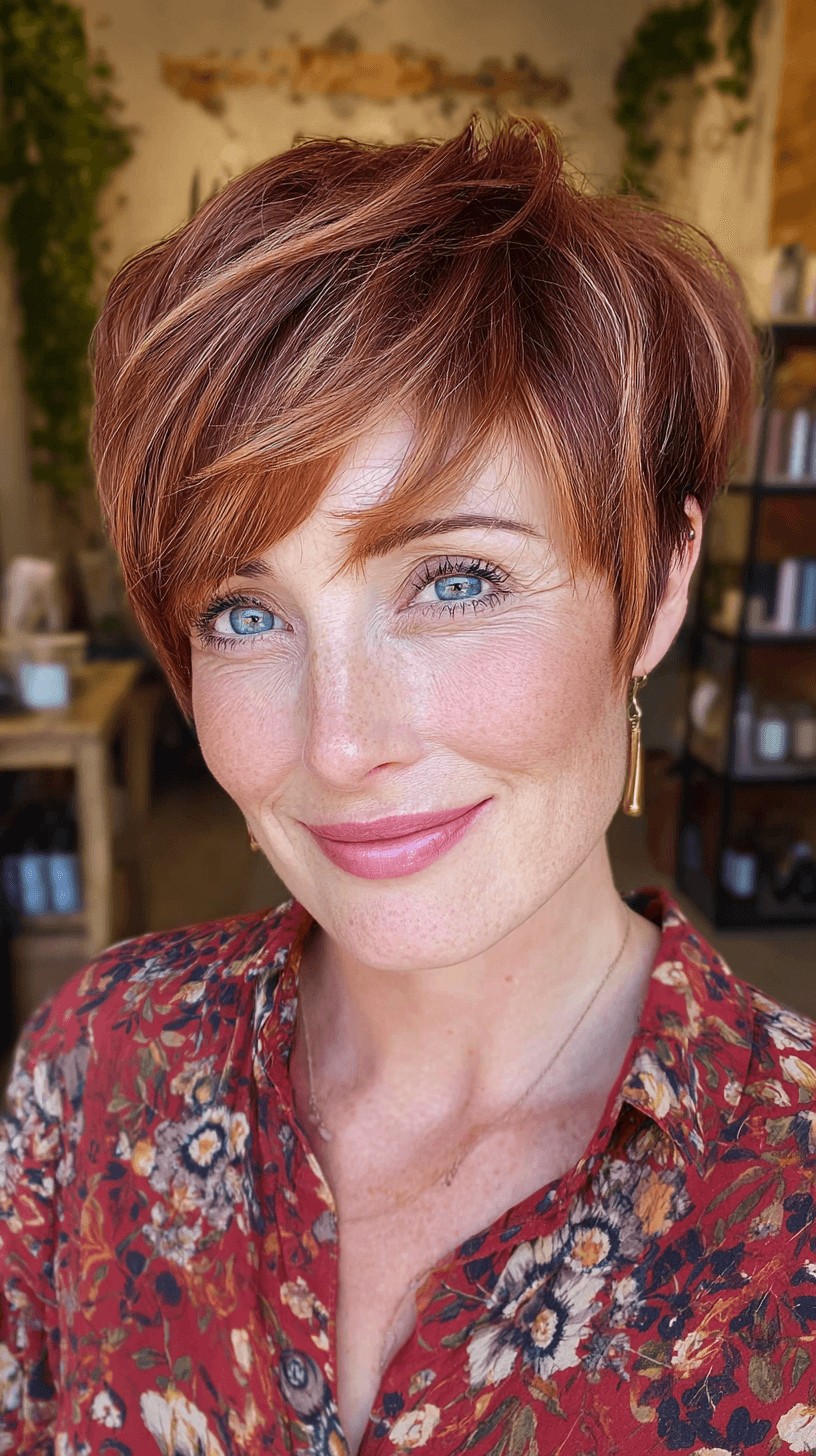 Vibrant Copper Textured Pixie with Wispy Layers