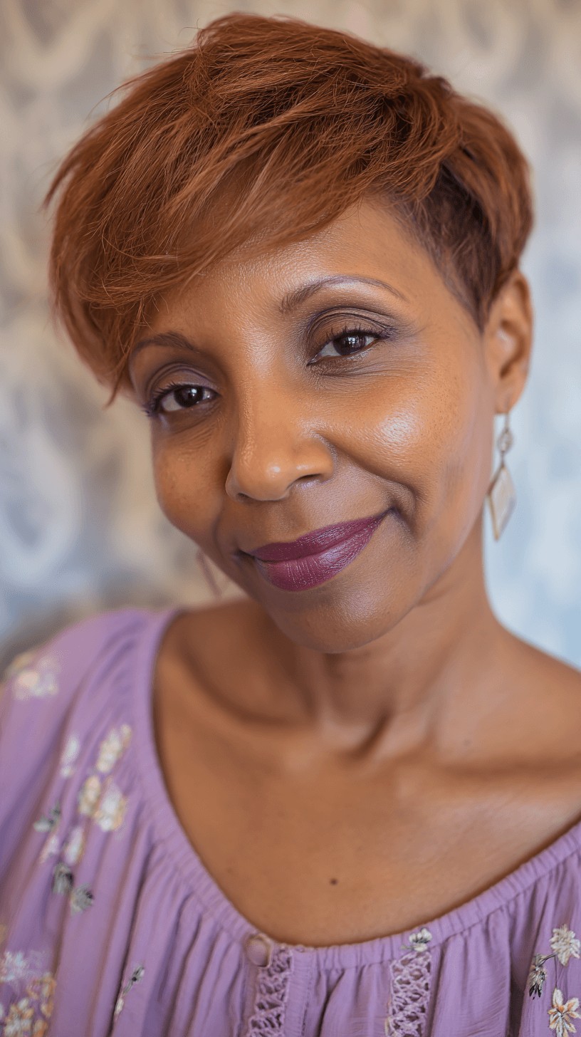 Warm Copper Tapered Pixie with Textured Layers