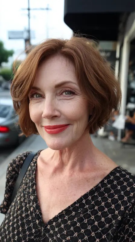 Warm Copper Textured Bob with Soft Waves