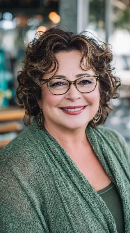 Textured Curly Bottleneck Bangs with Soft Layers