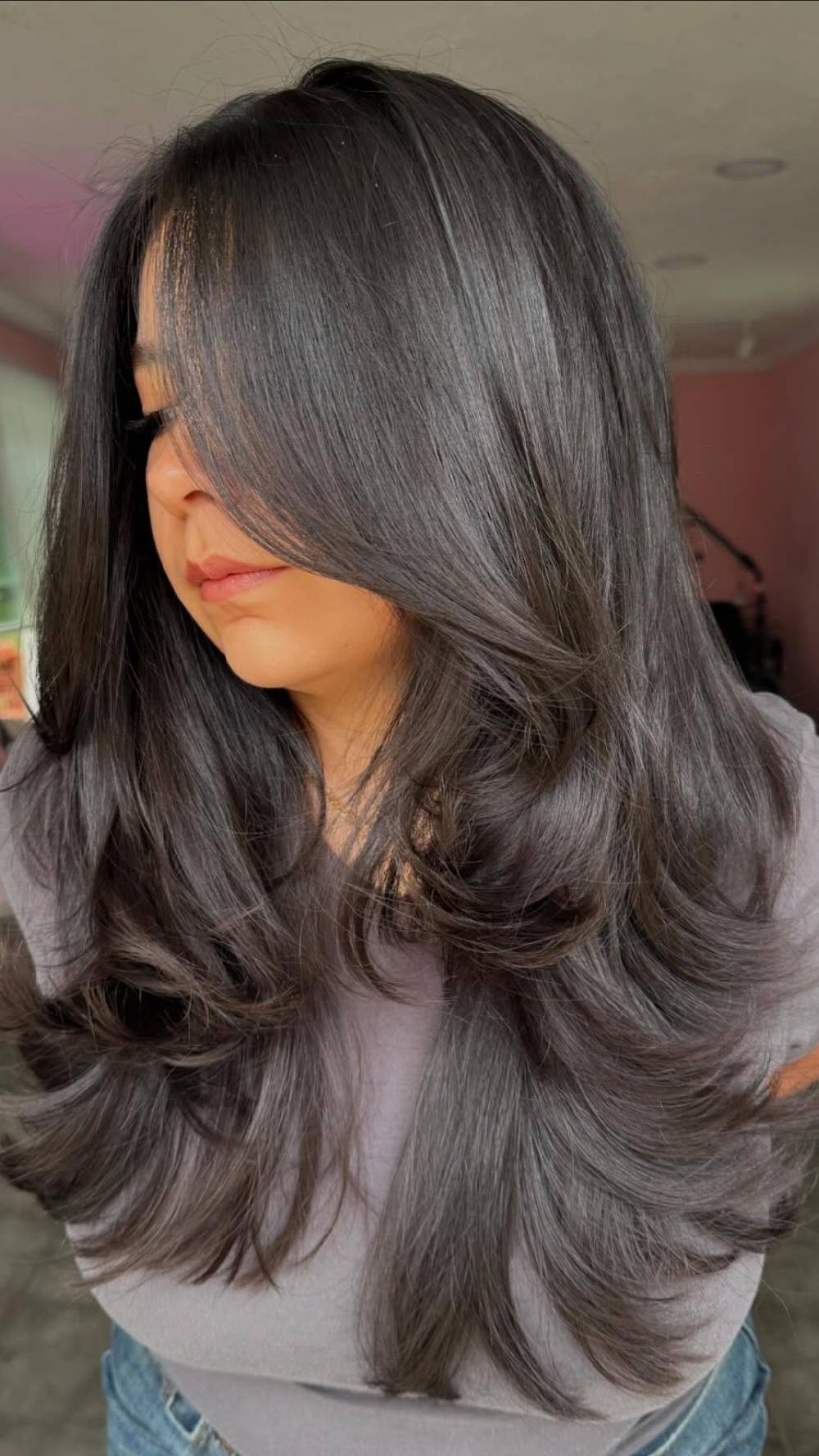 Beautiful Layered Cut with Subtle Volume for Round Faces