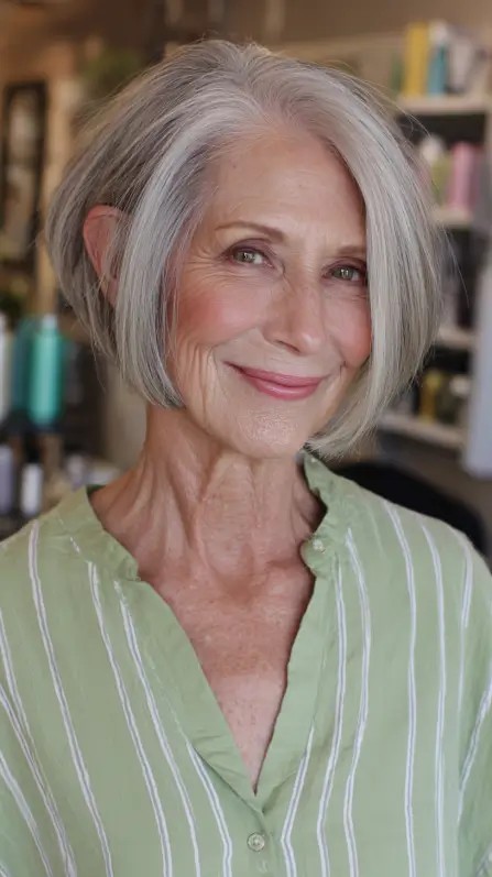 Chic Gray Bob with Soft Face-Framing Layers