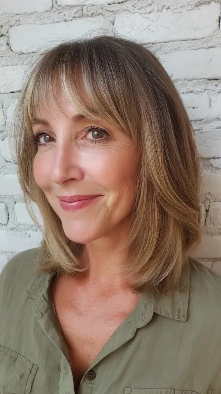 chic layered long bob with soft bangs