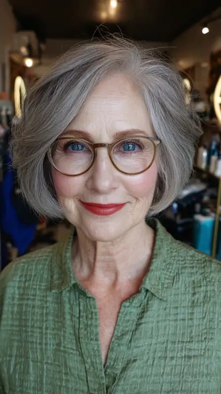 Chic Softly Textured Gray Bob with Gentle Volume
